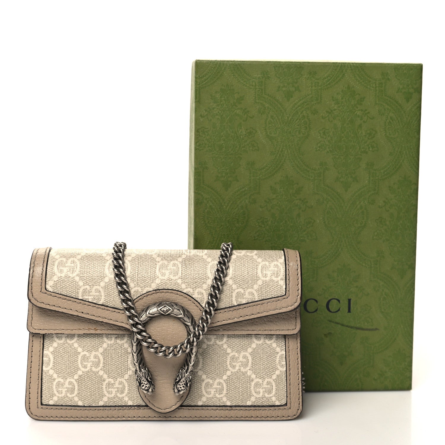Gucci GG Supreme Monogram Textured Dollar Calfskin Super Mini Dionysus Shoulder Bag Beige Mystic White Oatmeal 12 of 12