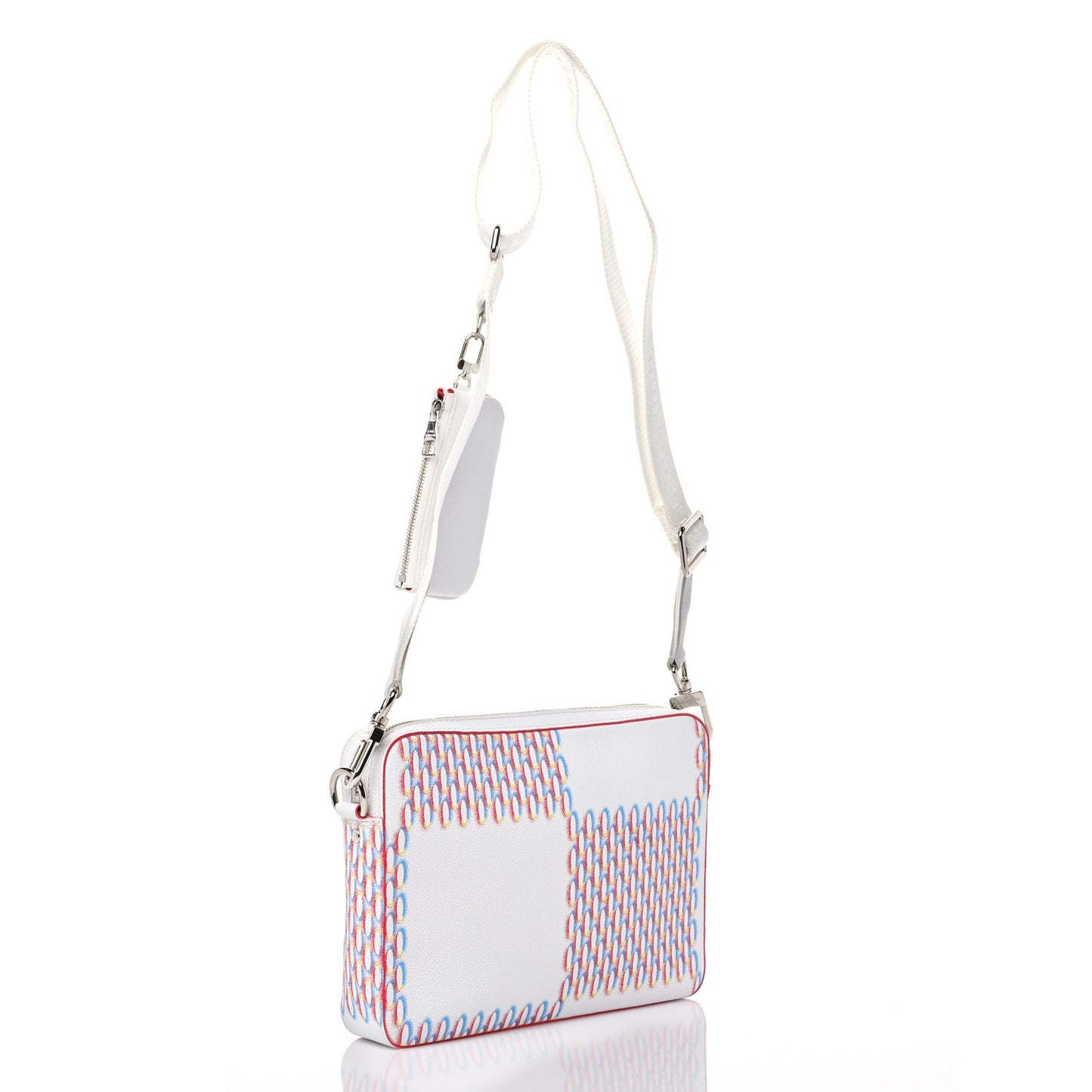 Cowhide Damier Spray Trio Messenger Bag White