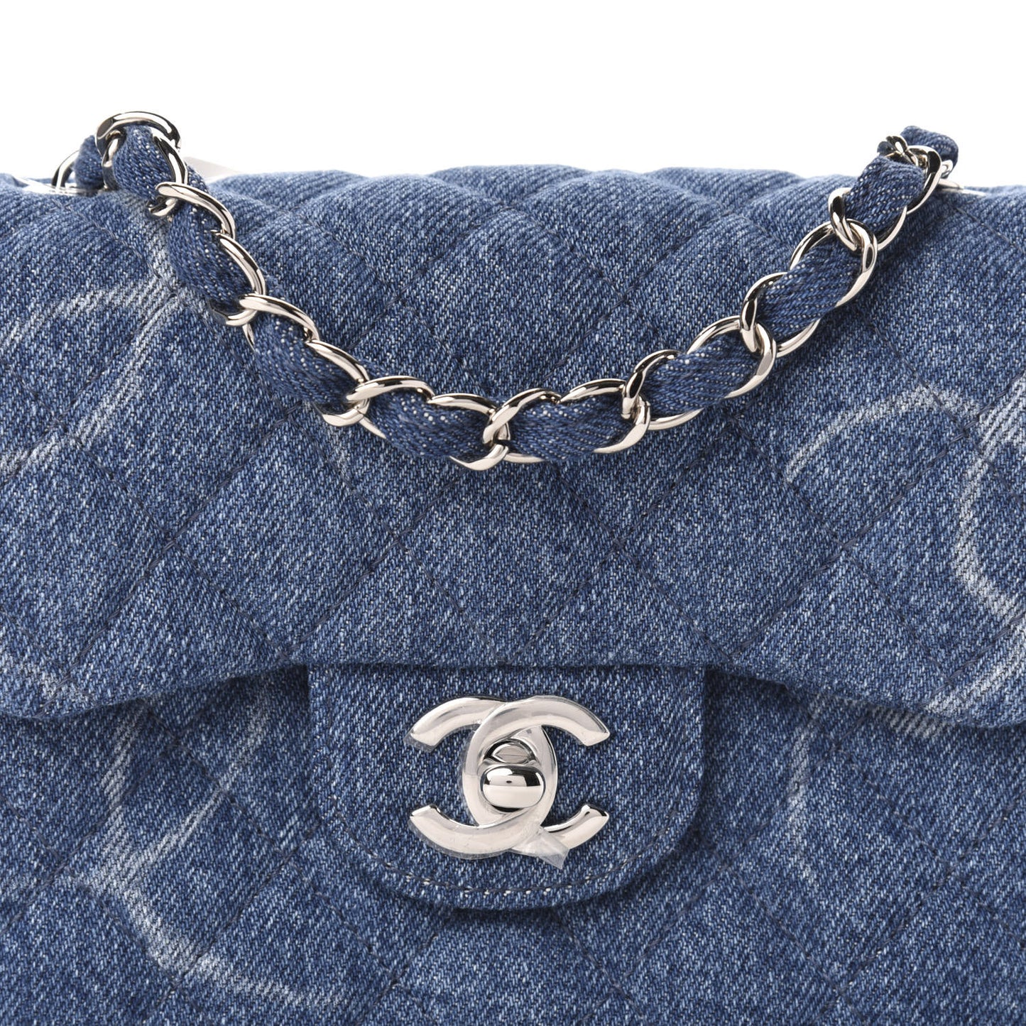 Denim CC Quilted Mini Square Flap Blue