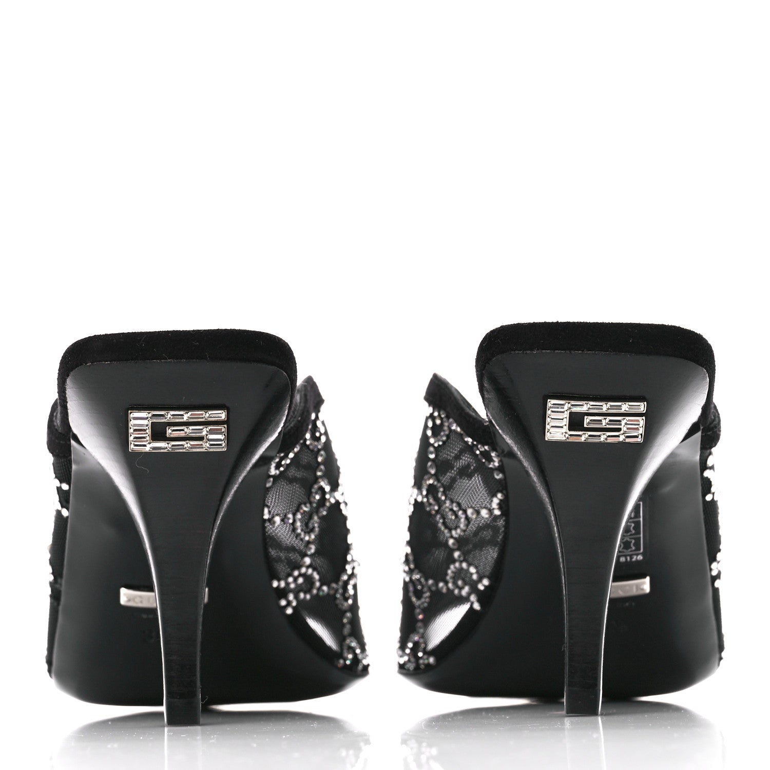 Gucci Tela Retino Kid Scamosciato Crystal GG Monogram Square G 95mm Slide Sandals 36.5 Black 5 of 10