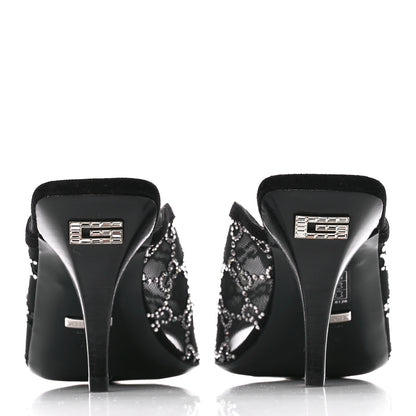 Gucci Tela Retino Kid Scamosciato Crystal GG Monogram Square G 95mm Slide Sandals 36.5 Black 5 of 10