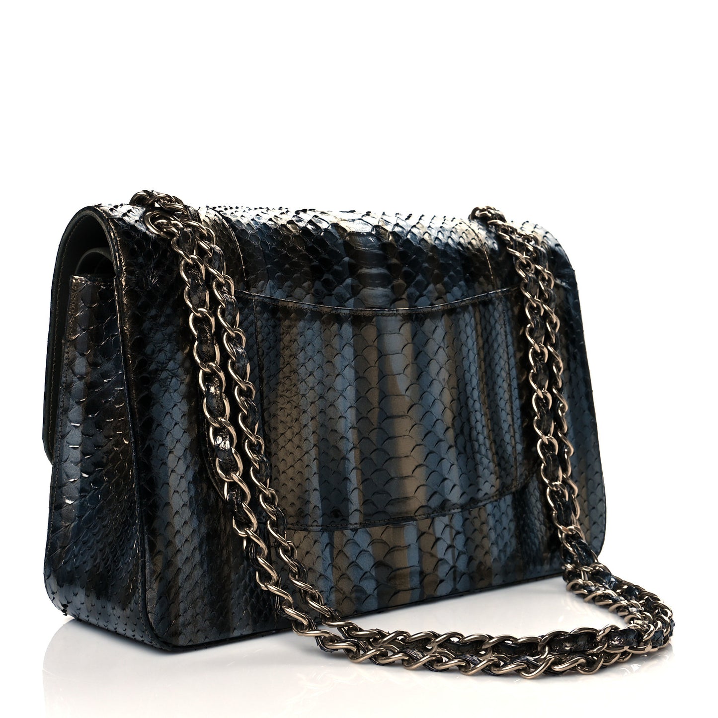 Metallic Snakeskin Jumbo Double Flap Black Gold Grey
