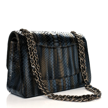 Chanel Metallic Snakeskin Jumbo Double Flap Black Gold Grey 2 of 9