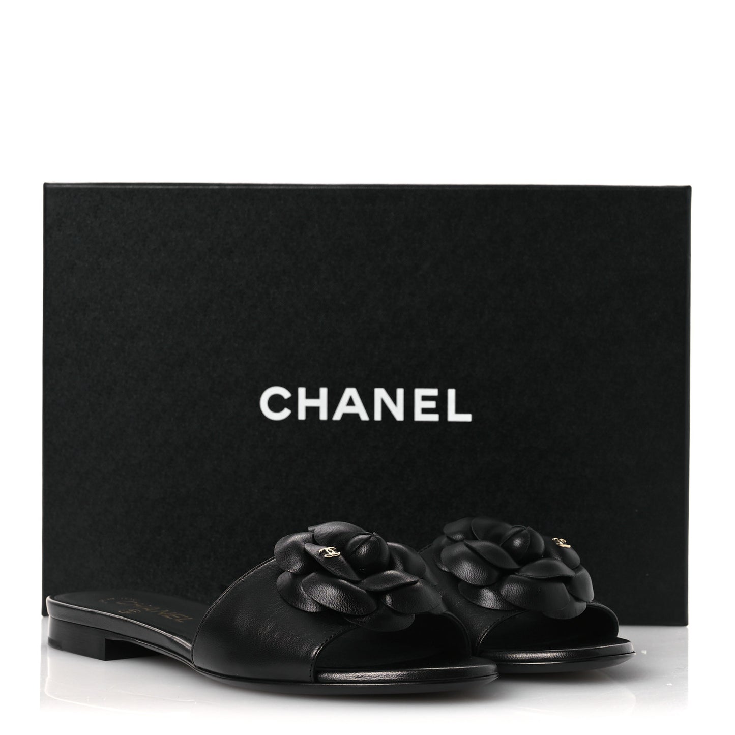 Lambskin Camellia Sandal Mules 37.5 Black