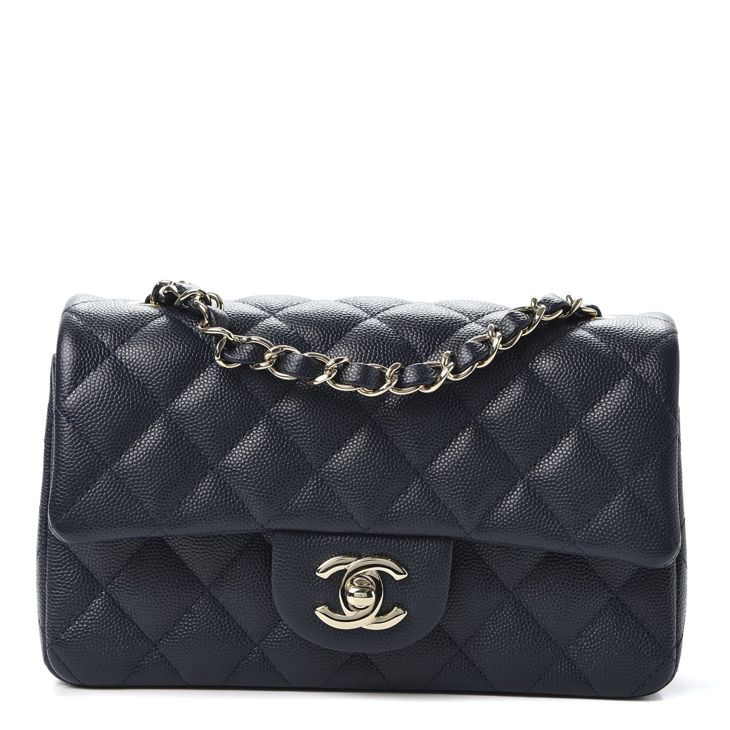 Caviar Quilted Mini Rectangular Flap Navy