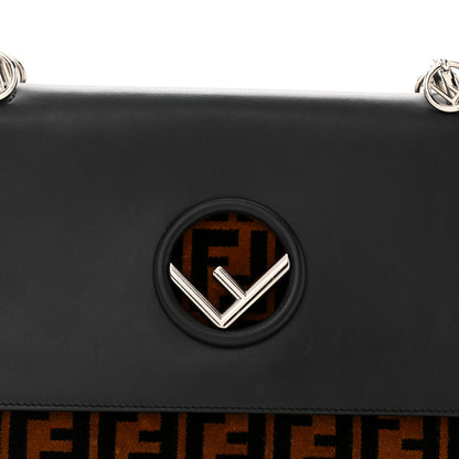 Fendi Vitello Century Velvet F is Fendi FF Kan I Shoulder Bag Black Tobacco 8 of 11