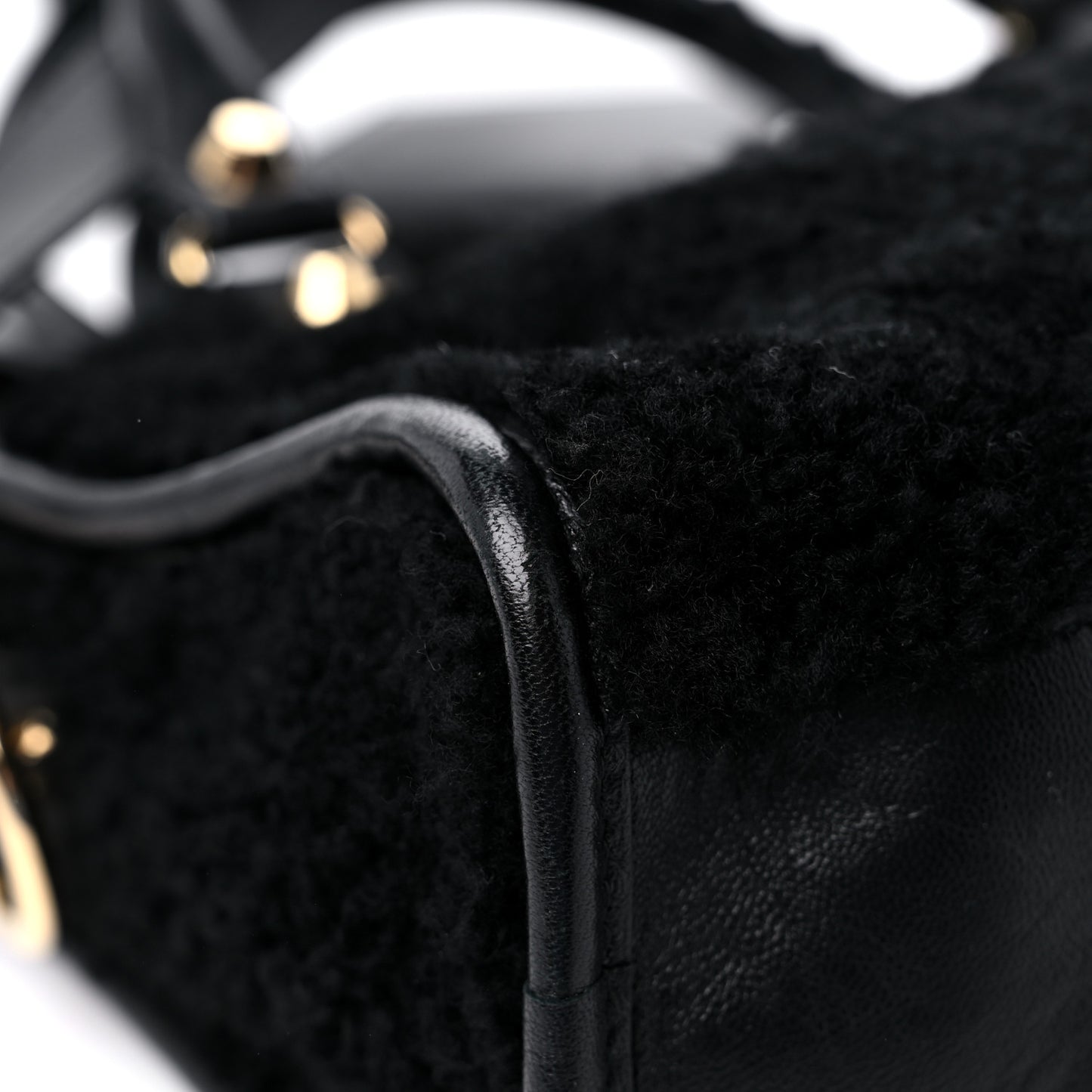 Shearling Gold Metallic Edge Hardware Mini City Black