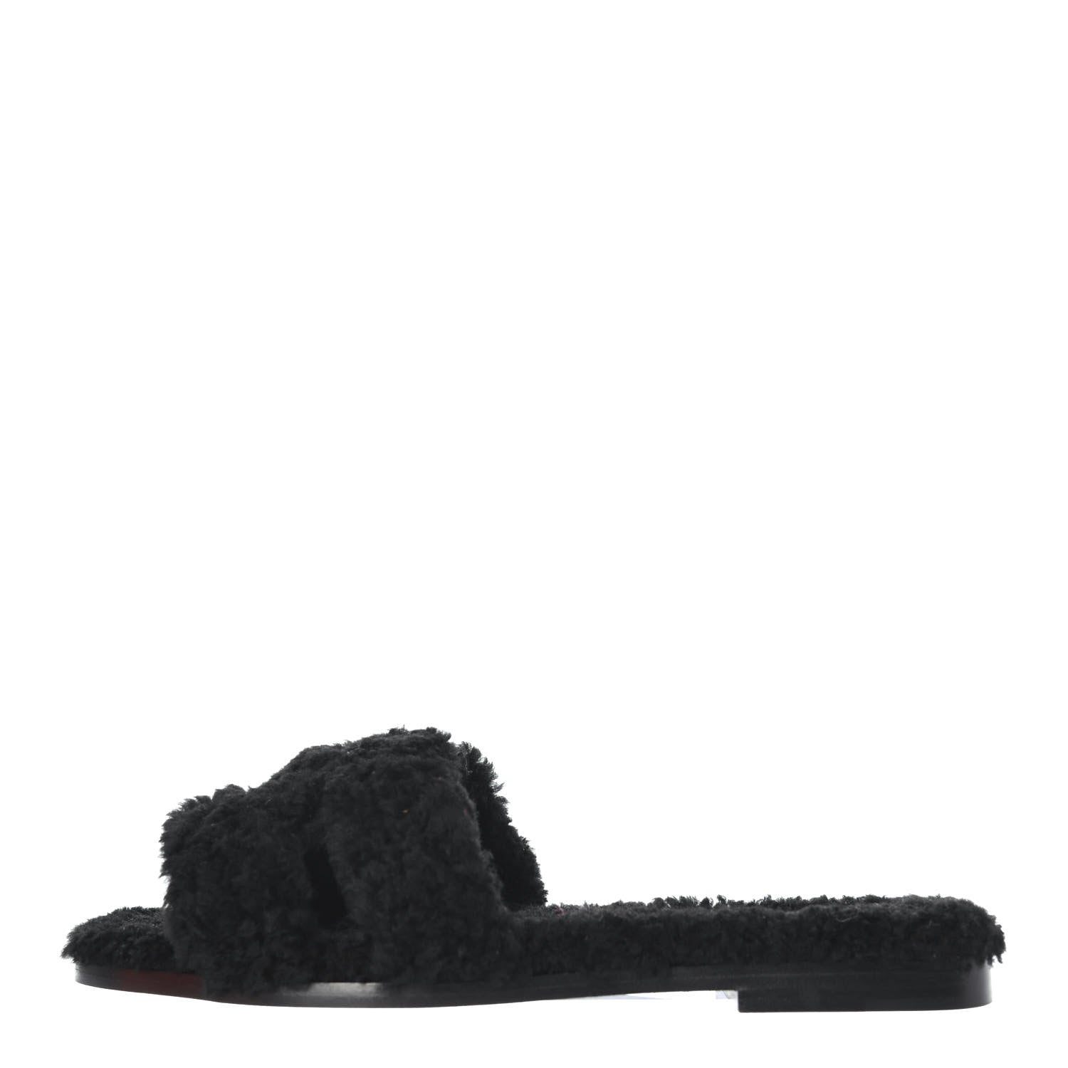 Hermes Woolskin Oran Sandals 37.5 Black 1 of 4