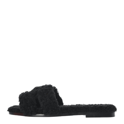 Hermes Woolskin Oran Sandals 37.5 Black 1 of 4