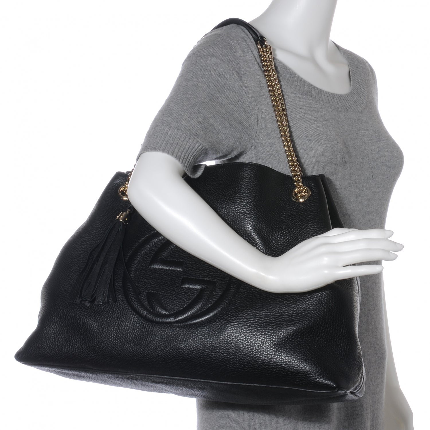 Gucci Pebbled Calfskin Large Soho Chain Shoulder Bag Black 2 of 7
