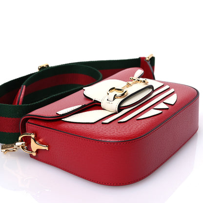 Gucci X ADIDAS Textured Dollar Calfskin Web Trefoil Mini Horsebit 1955 Shoulder Bag Hibiscus Red Off White 10 of 10
