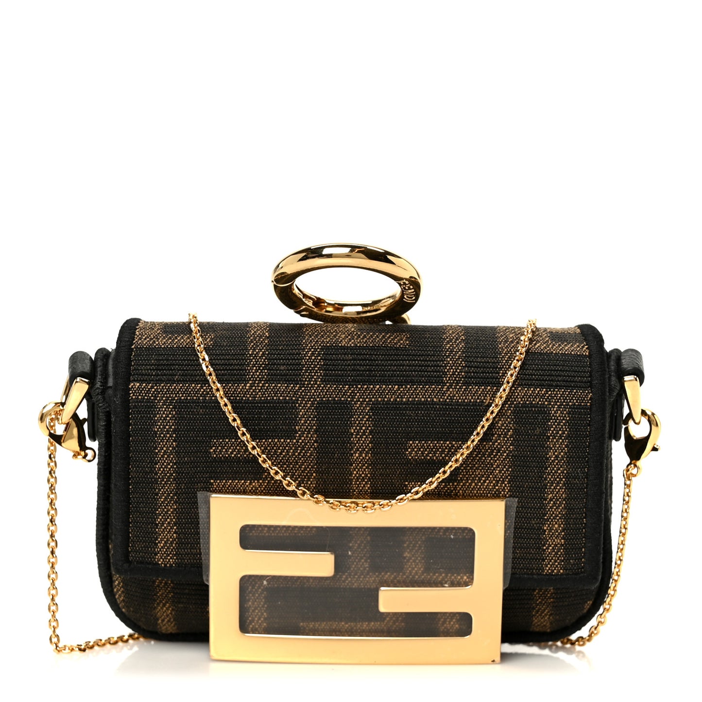 Fabric Jacquard FF 1974 Nano Maxi Buckle Baguette Charm Tobacco Moro Black