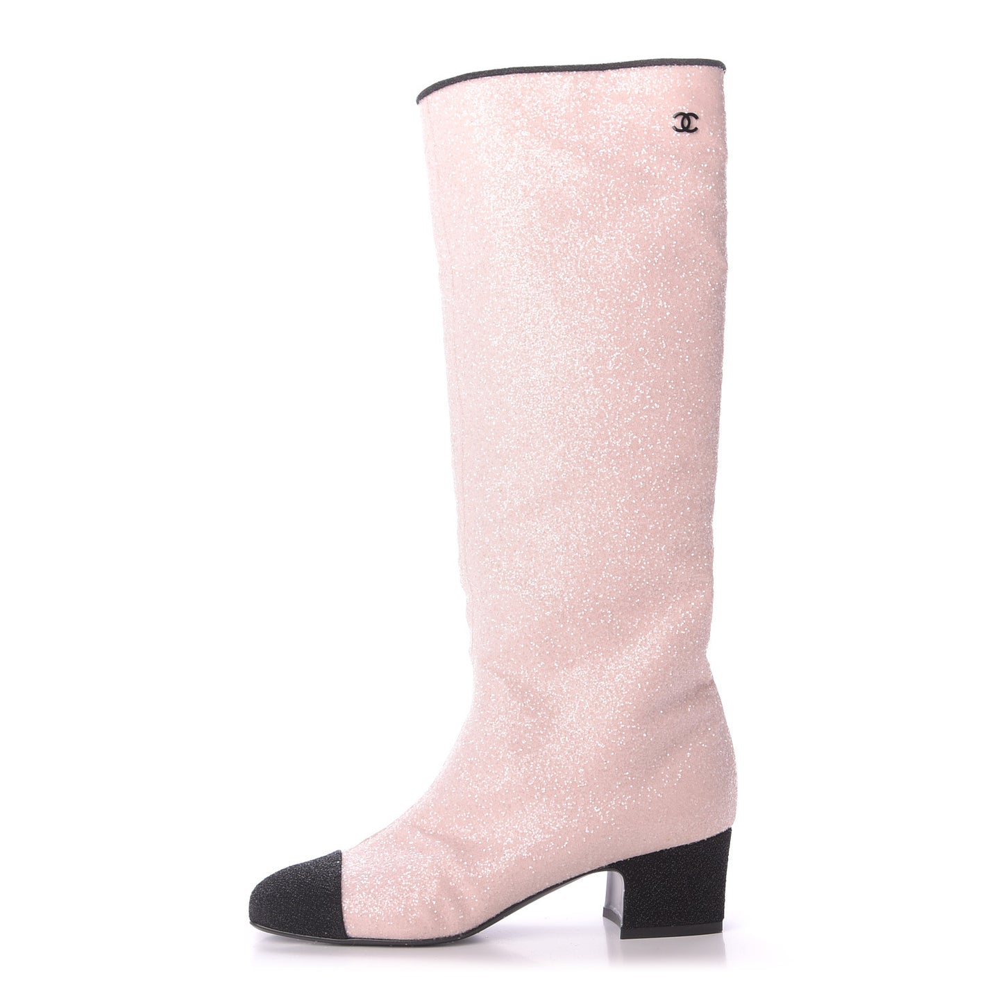 Glitter Calfskin Cap Toe Fantasy High Boots 39 Pink Black