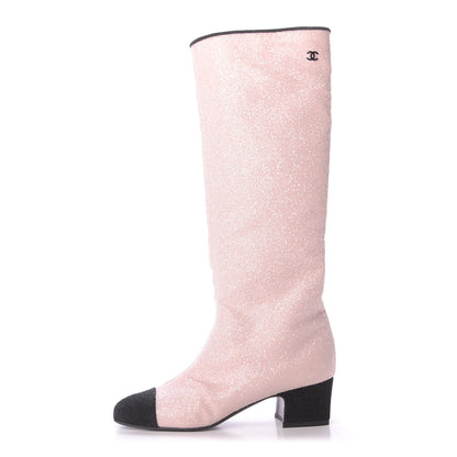 Chanel Glitter Calfskin Cap Toe Fantasy High Boots 39 Pink Black 1 of 7
