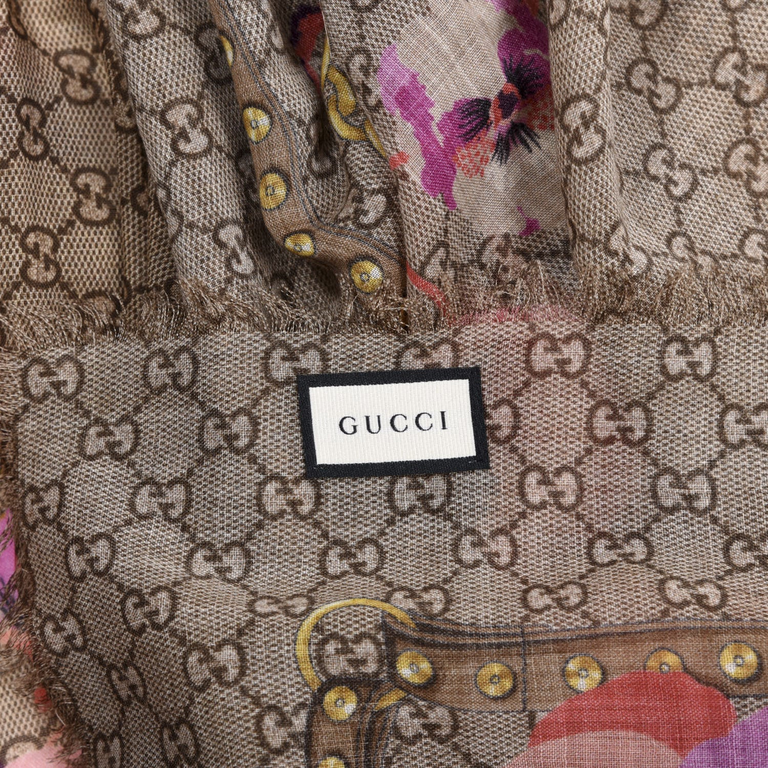 Gucci Wool Jacquard GG Monogram Big Panshie Fringe Shawl Roseate Beige 3 of 3