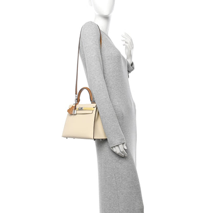 Hermes Epsom Tri-Color Kelly Sellier 25 Nata Jaune Poussin Sesame 2 of 11