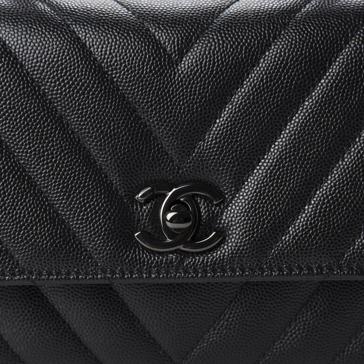 Caviar Chevron Quilted Mini Coco Handle Flap So Black