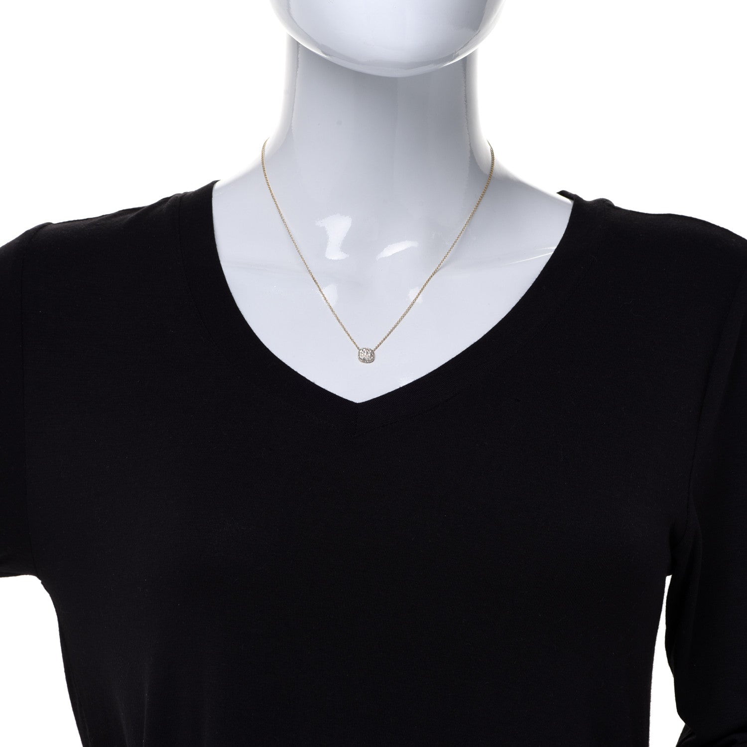 David Yurman 18K Yellow Gold Diamond Cushion Stud Pendant Necklace 2 of 5