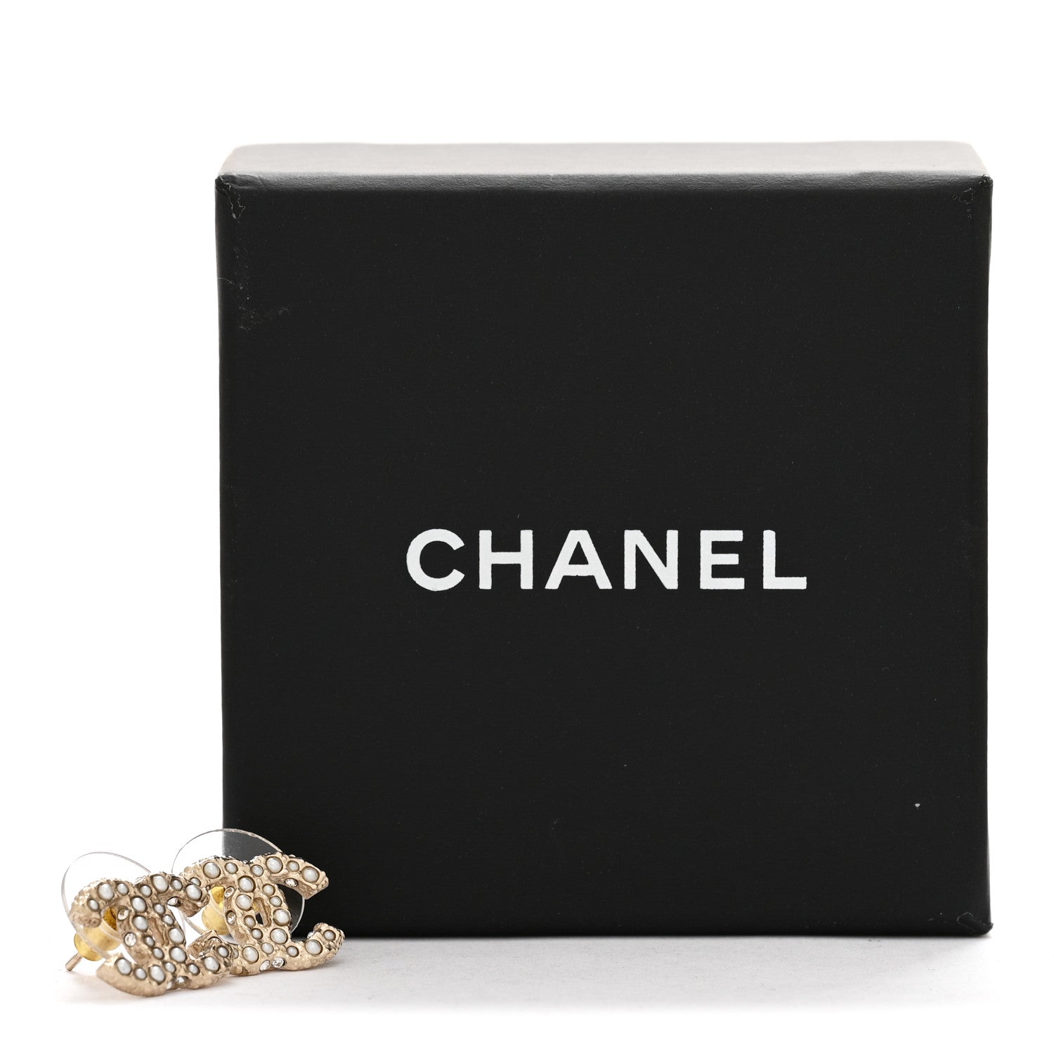 Chanel Pearl Crystal CC Earrings Light Gold 5 of 5