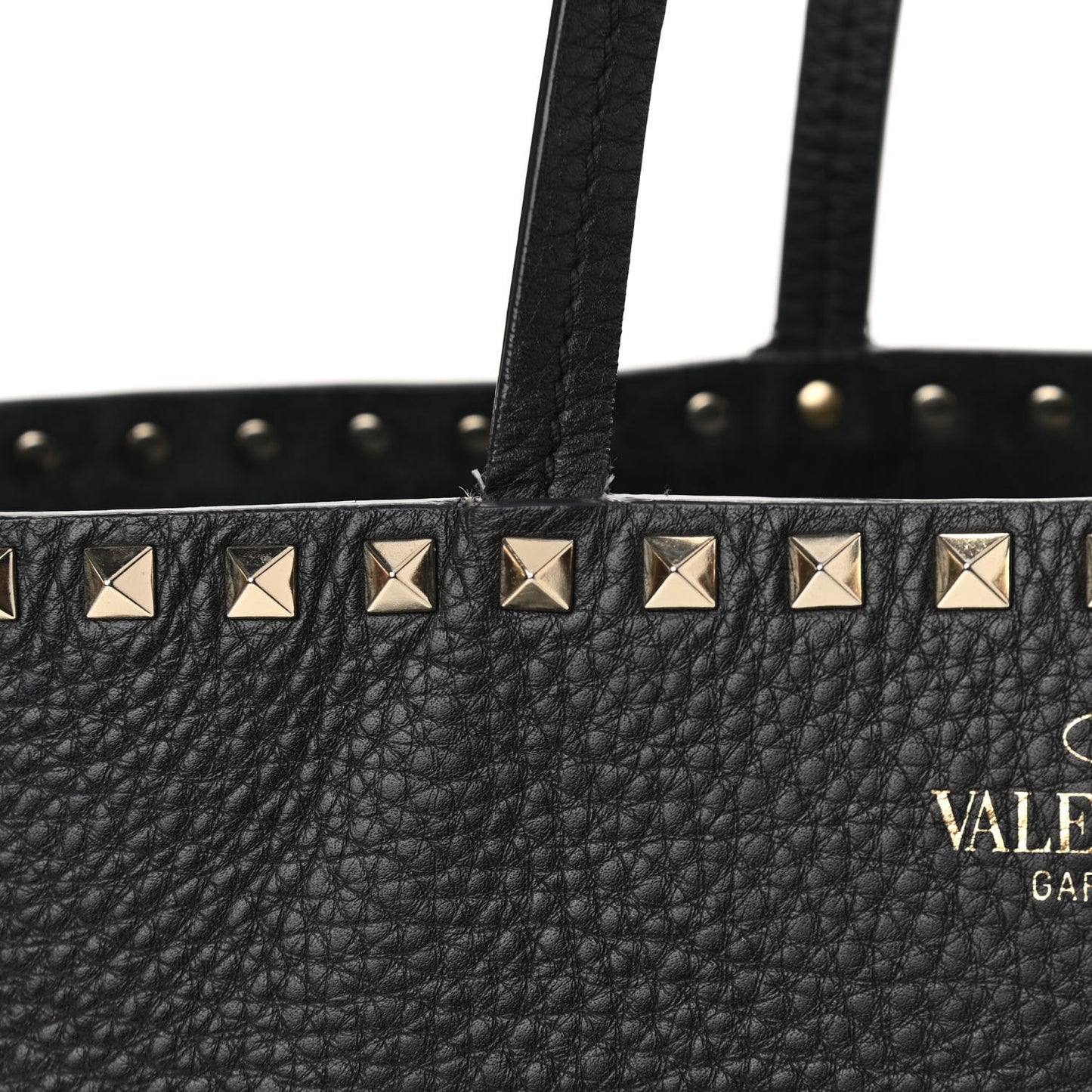 Grained Calfskin Rockstud Shoulder Tote Black