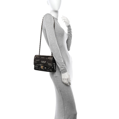 Chanel Canvas Coco Printed Quilted Medium Double Flap Black White 2 of 16