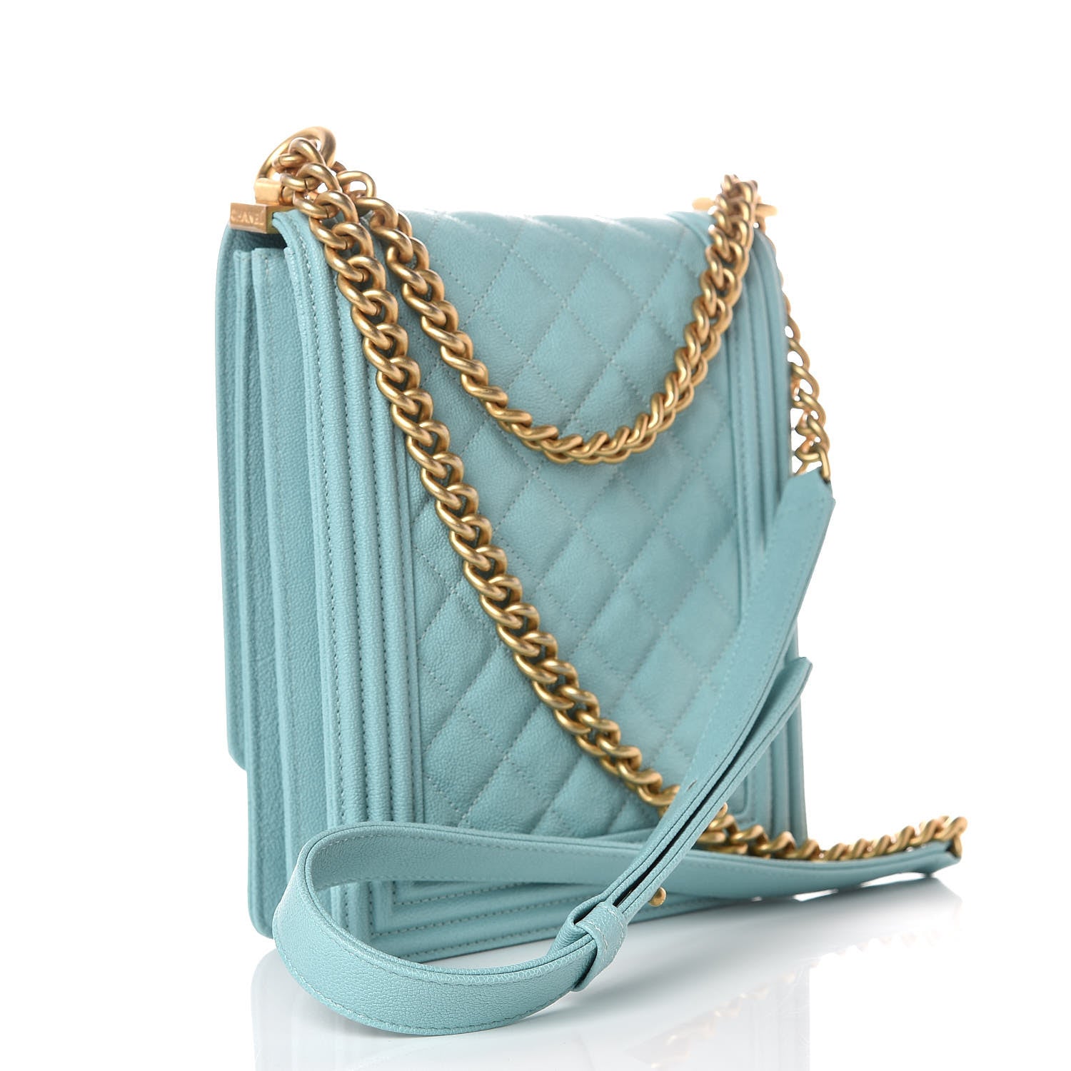 Chanel Caviar Quilted North South Boy Flap Light Blue 3 of 10