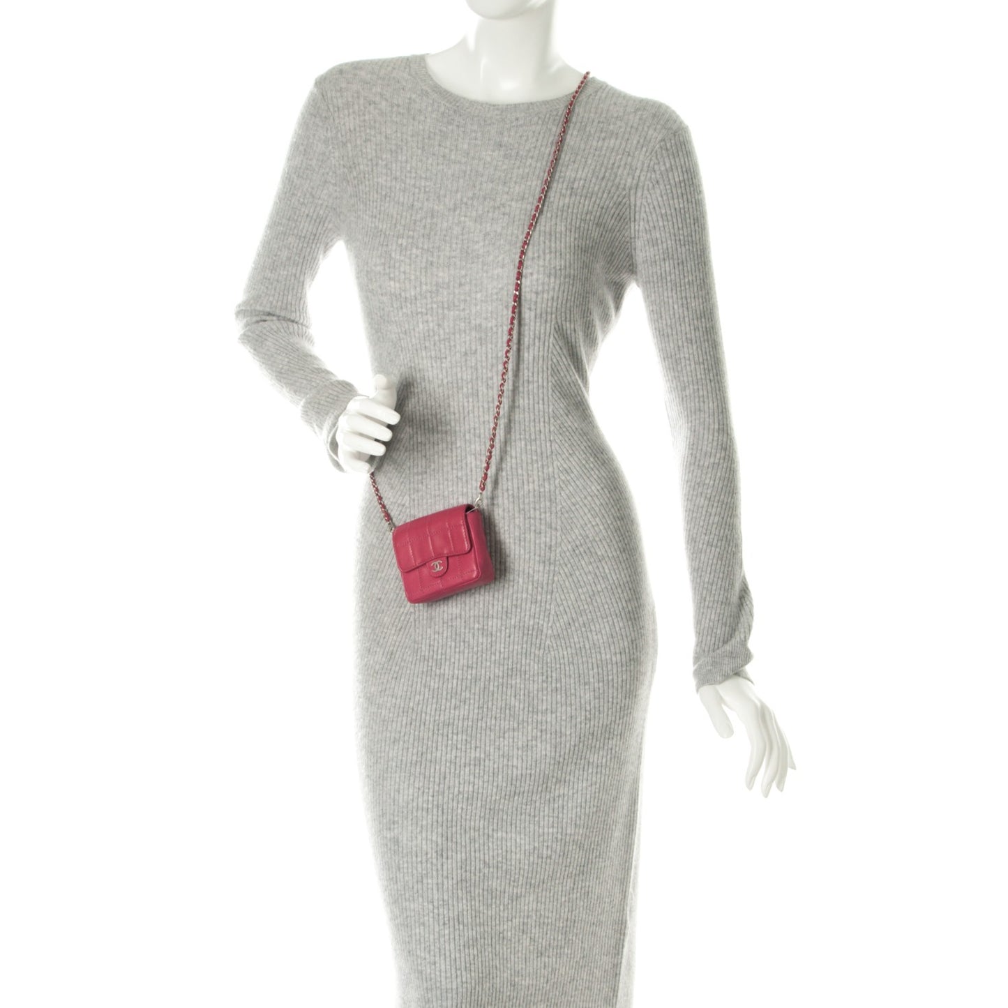Lambskin Square Stitched Convertible Micro Flap Pink