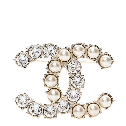 Chanel Crystal Pearl CC Dazzling Domino Brooch Gold 1 of 4