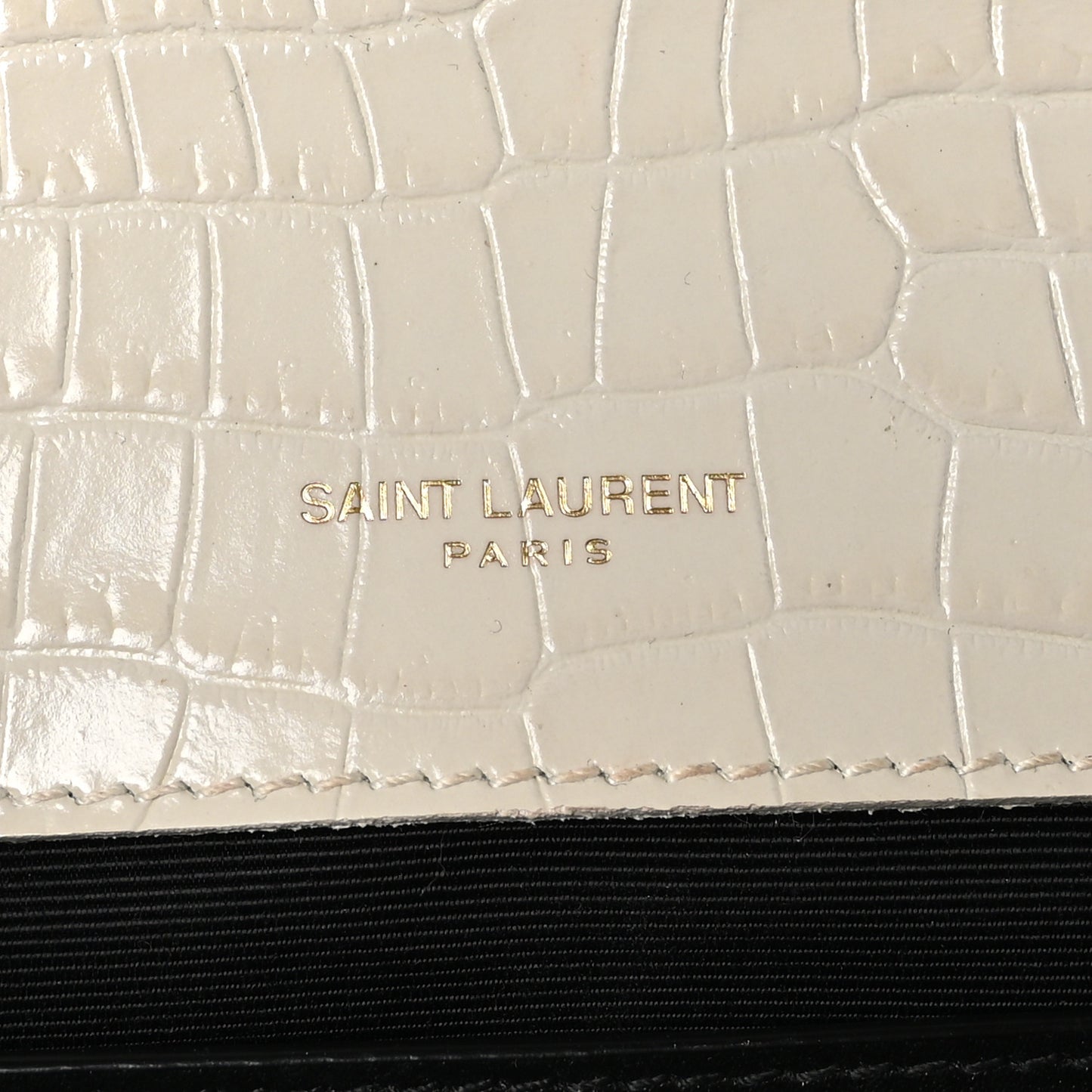 Calfskin Crocodile Embossed Medium Classic Monogram Kate Tassel Satchel Crema Soft