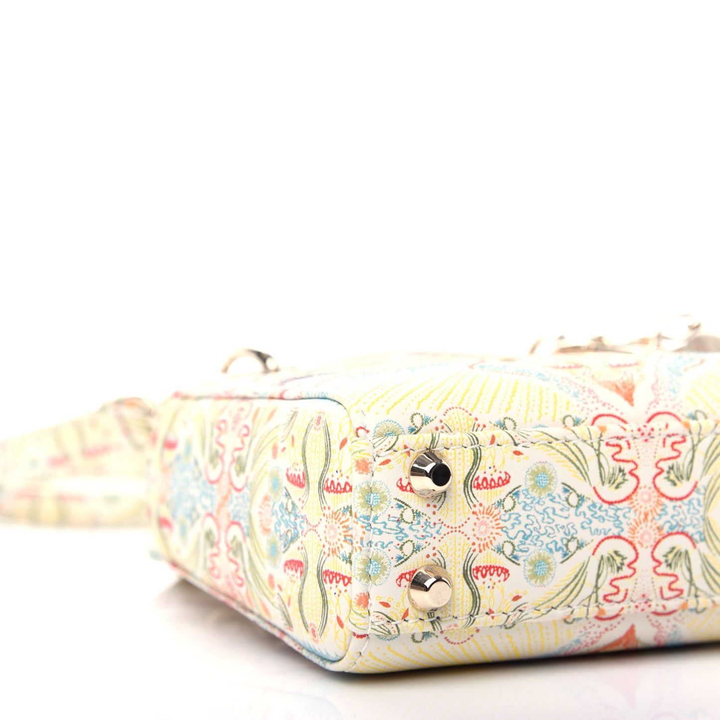 Calfskin Embroidered Mini Lady Dior White Multicolor