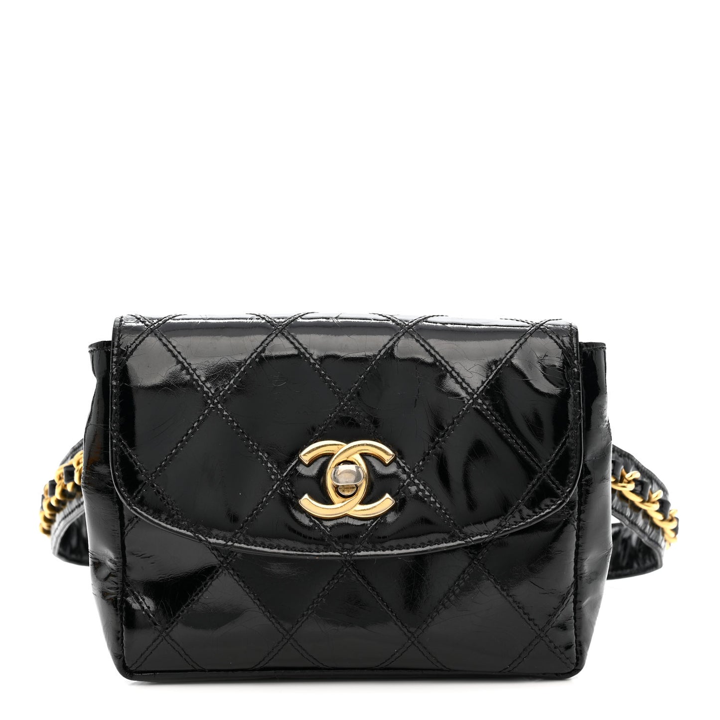 Patent Flap Waist Belt Bag Black