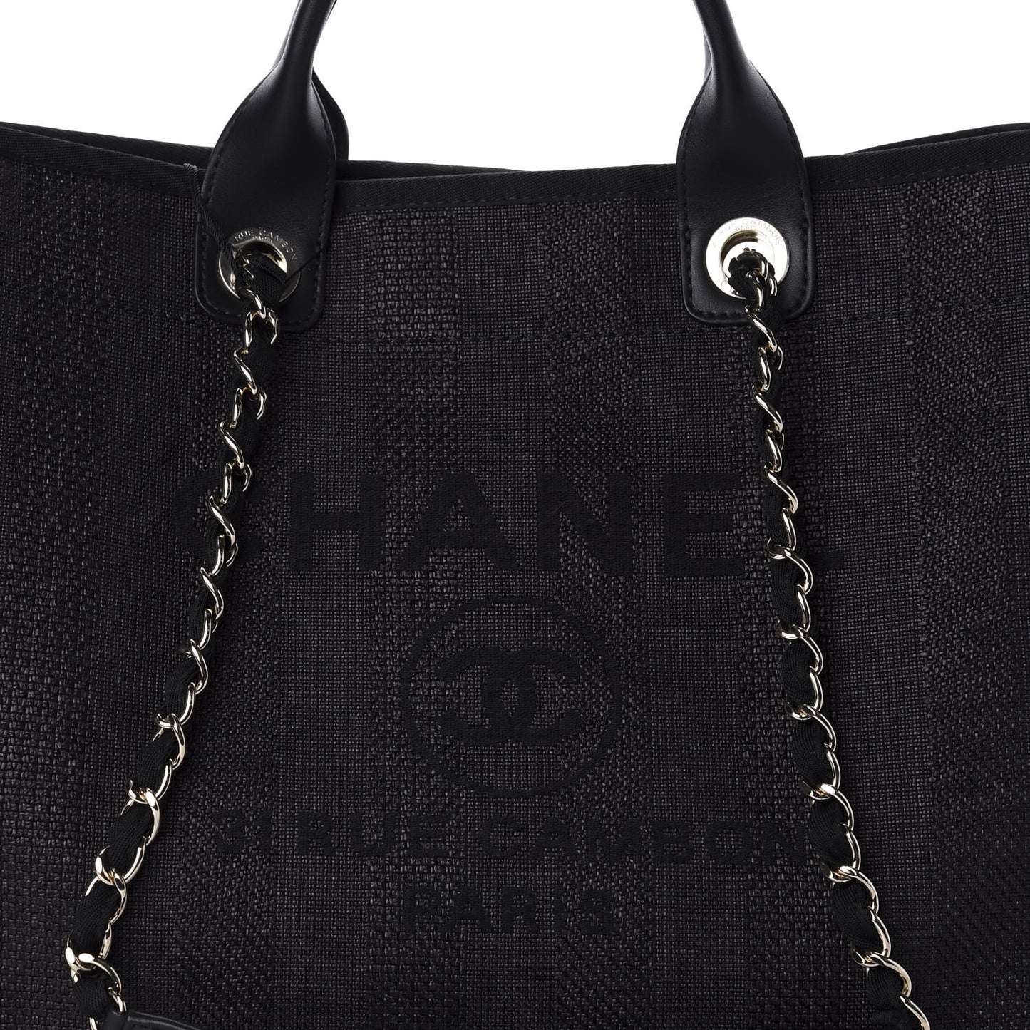 Mixed Fibers Calfskin Striped Medium Deauville Tote Black