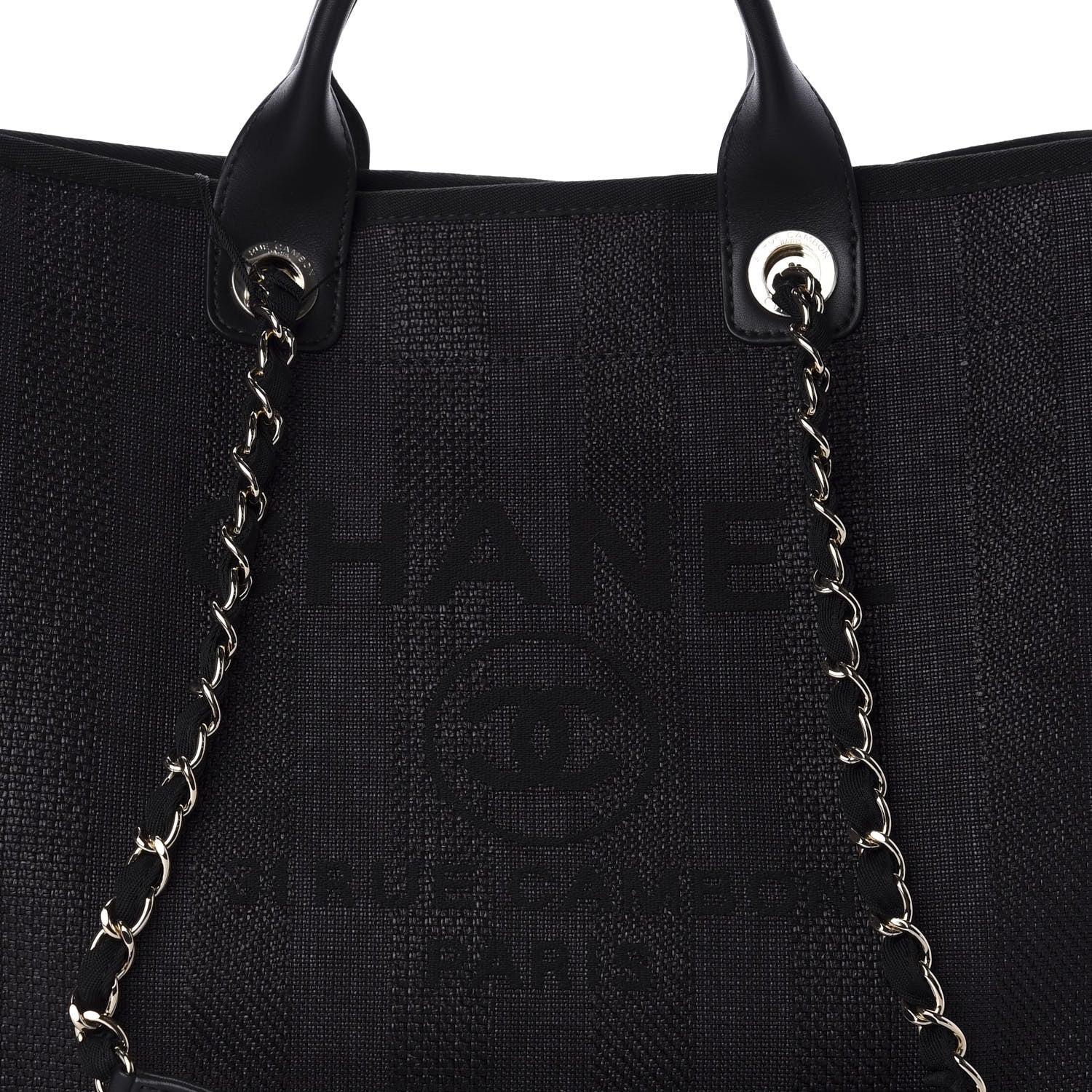 Chanel Mixed Fibers Calfskin Striped Medium Deauville Tote Black 10 of 10