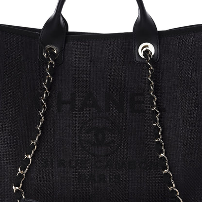 Chanel Mixed Fibers Calfskin Striped Medium Deauville Tote Black 10 of 10