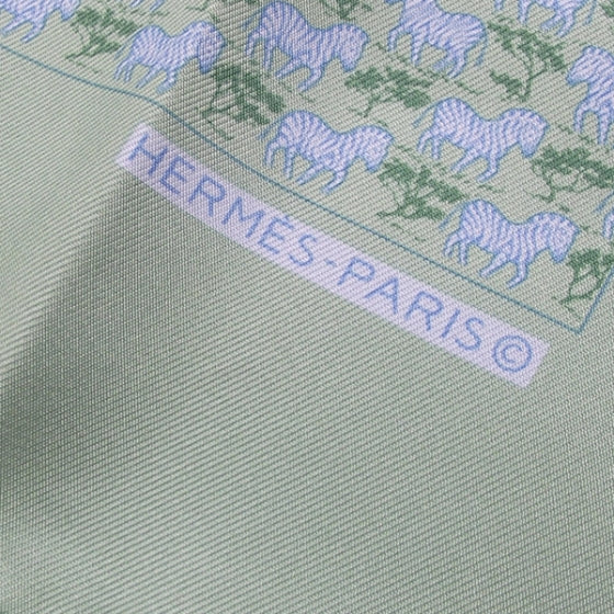 Hermes Silk Zebras Pocket Square Scarf Green 3 of 4