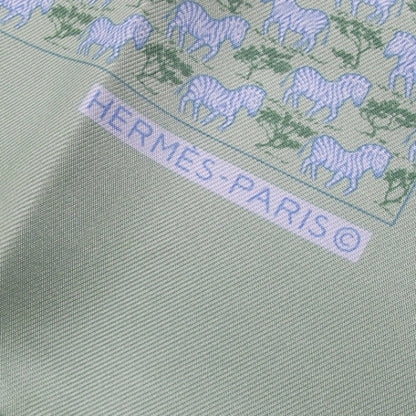 Hermes Silk Zebras Pocket Square Scarf Green 3 of 4