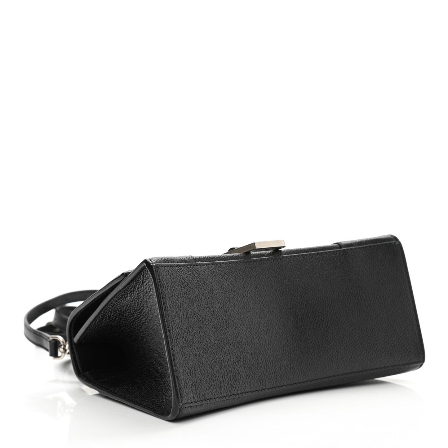 Grained Calfskin Small Hourglass Top Handle Bag Black