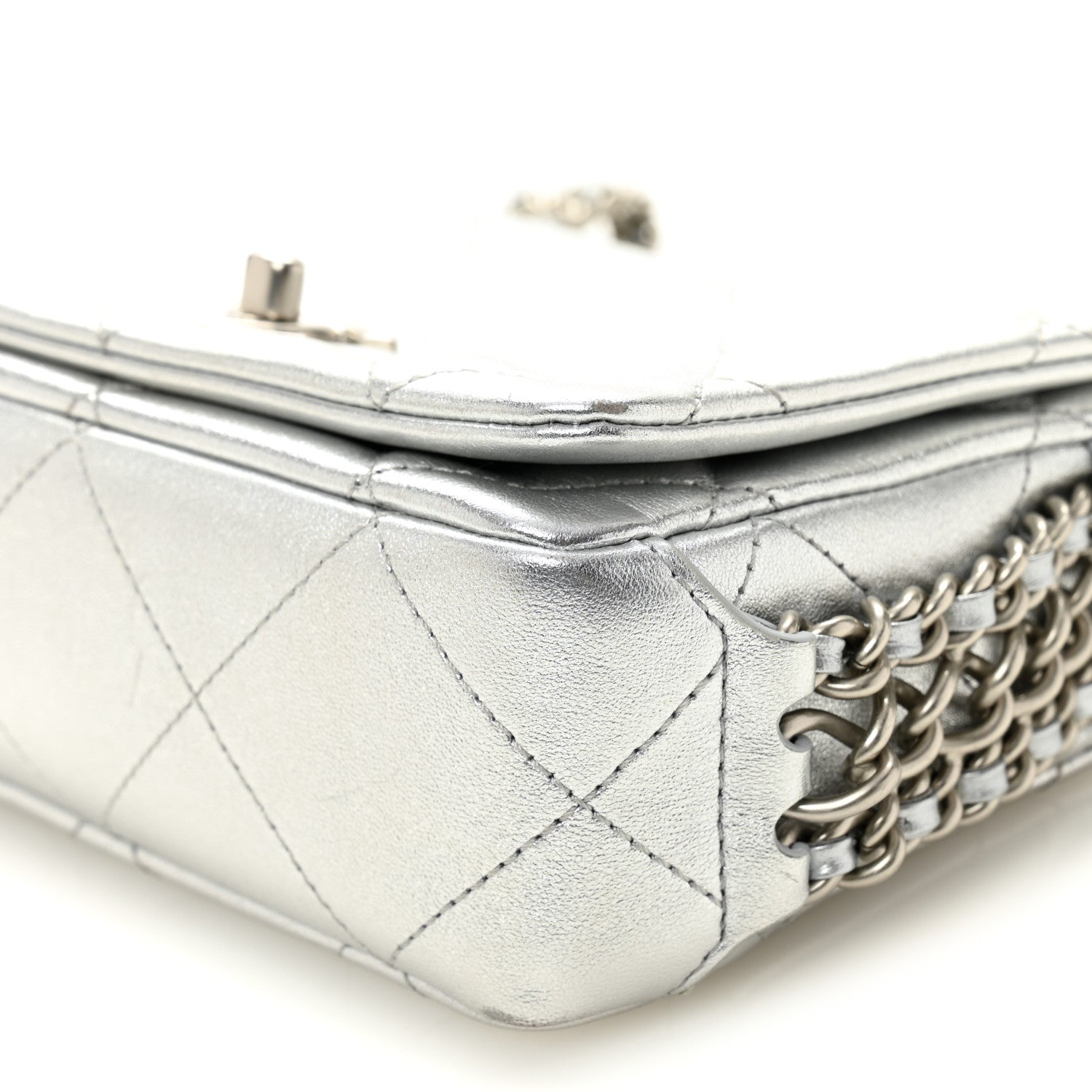 Chanel Metallic Lambskin Quilted Mini Chain Rows Flap Silver 10 of 10
