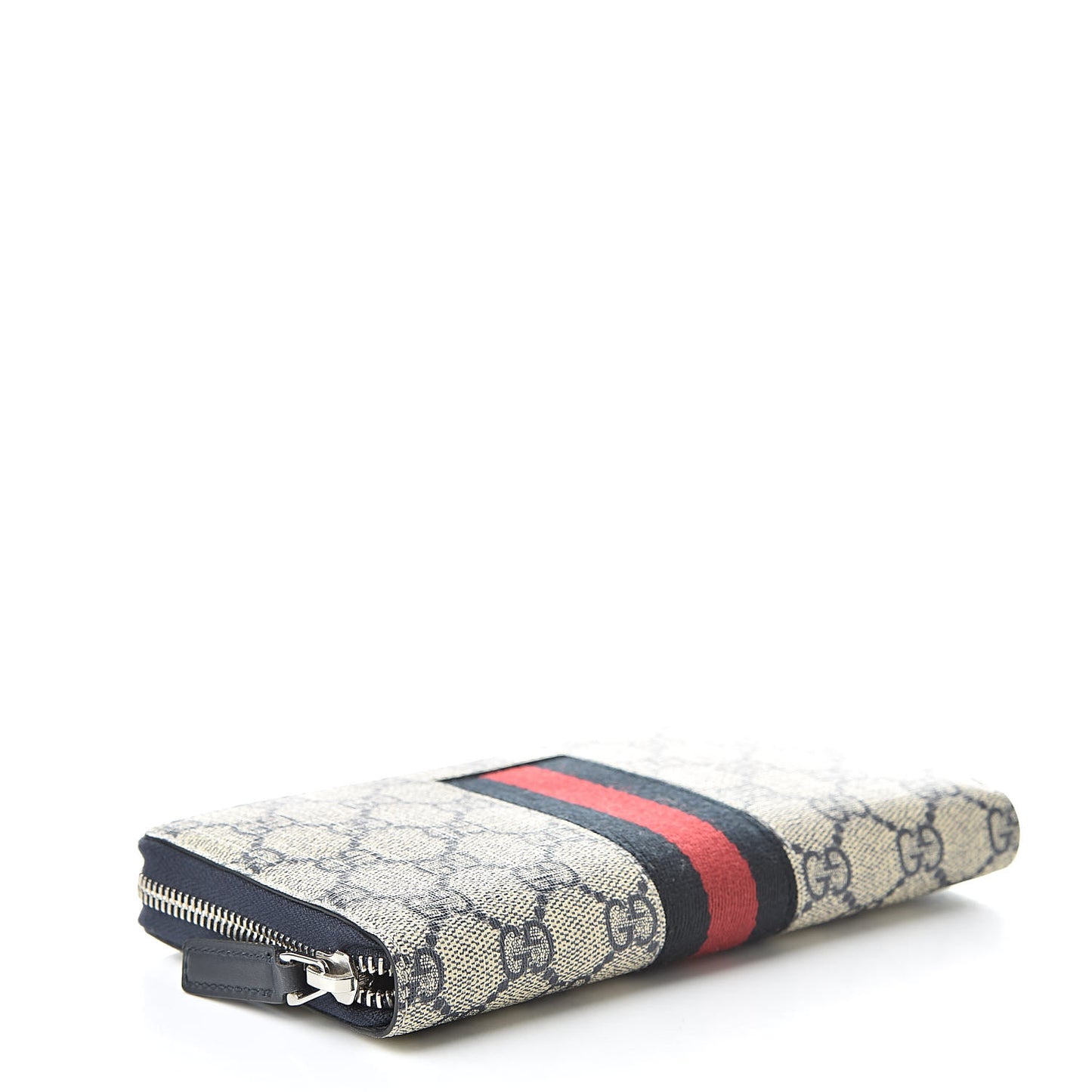 GG Supreme Monogram Web Zip Around Wallet Beige Blue