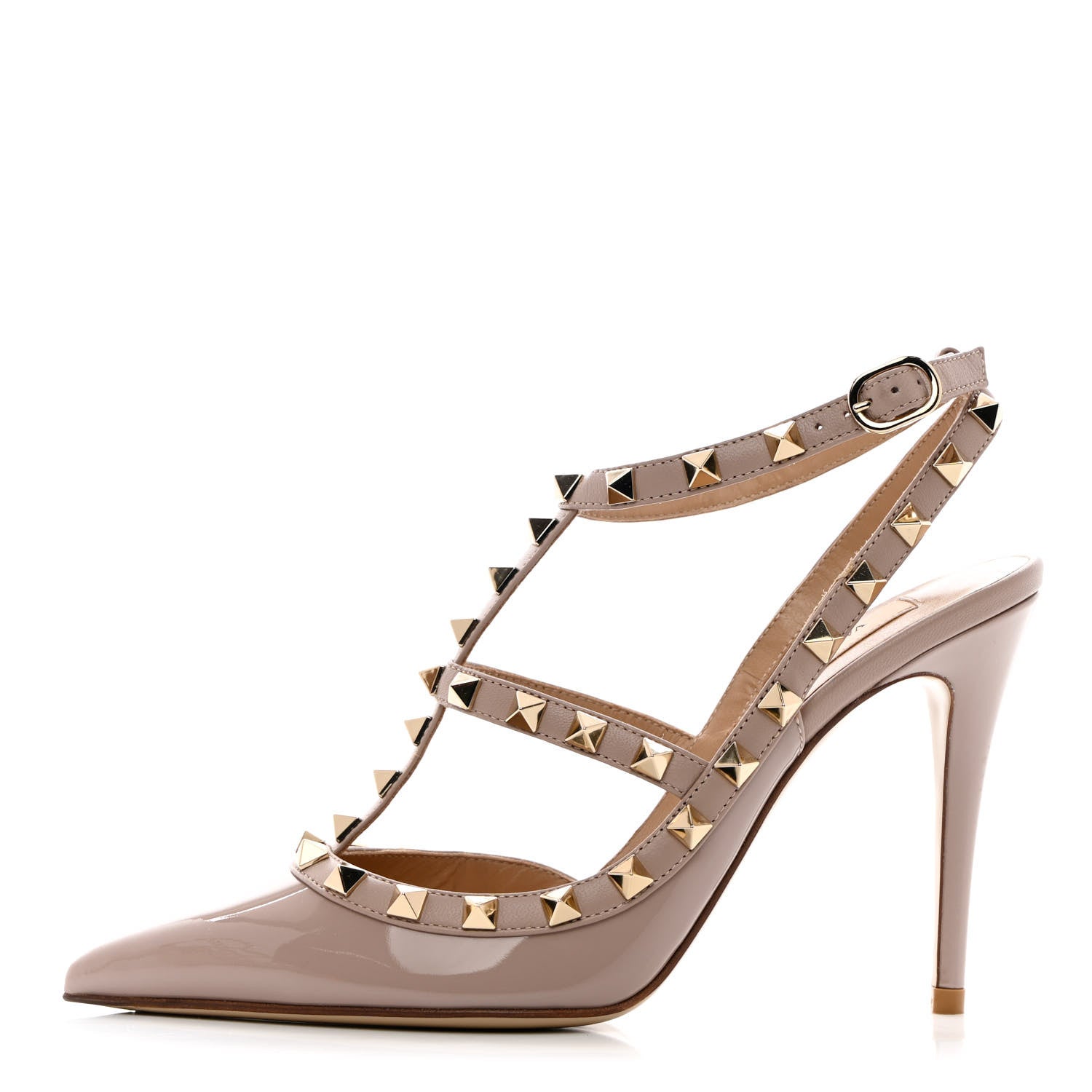 Valentino Garavani Patent Nappa Rockstud Ankle Strap 100mm Pumps 37.5 Poudre 1 of 12