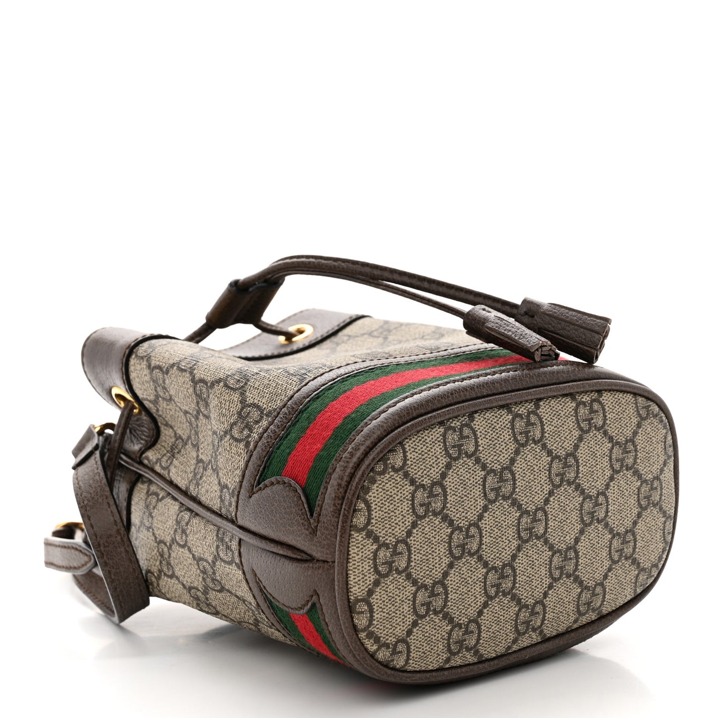 GG Supreme Monogram Web Small Ophidia Bucket Bag Brown