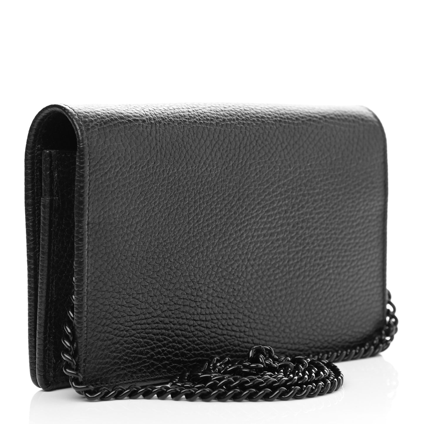 Dollar Calfskin Enamel Monochrome Mini GG Marmont Chain Wallet Black