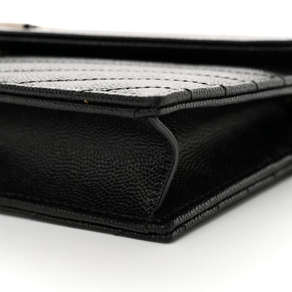 Saint Laurent Grain De Poudre Matelasse Chevron Monogram Envelope Chain Wallet Black 10 of 11
