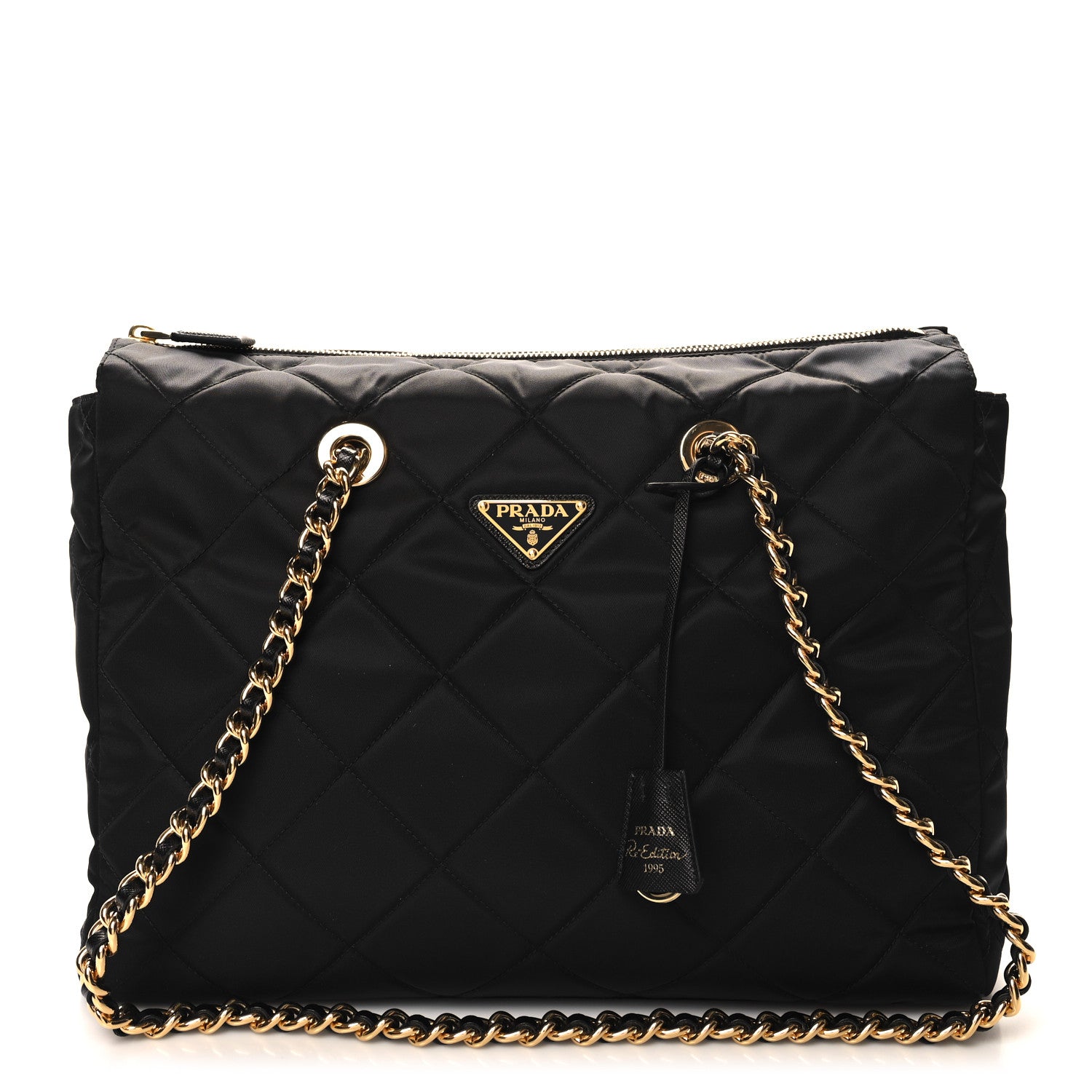 Prada Re-Nylon Impunturato Saffiano Triangle Stitched Re-Edition 1995 Chaine Large Shoulder Bag Black 1 of 9