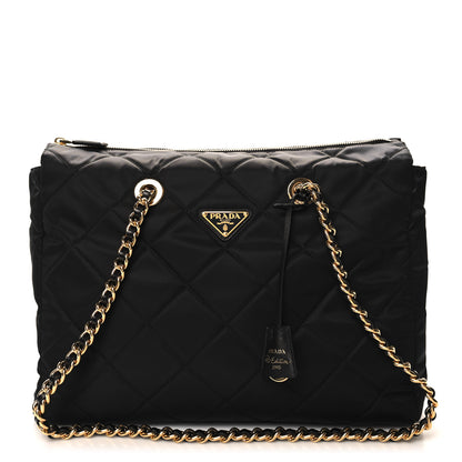 Prada Re-Nylon Impunturato Saffiano Triangle Stitched Re-Edition 1995 Chaine Large Shoulder Bag Black 1 of 9