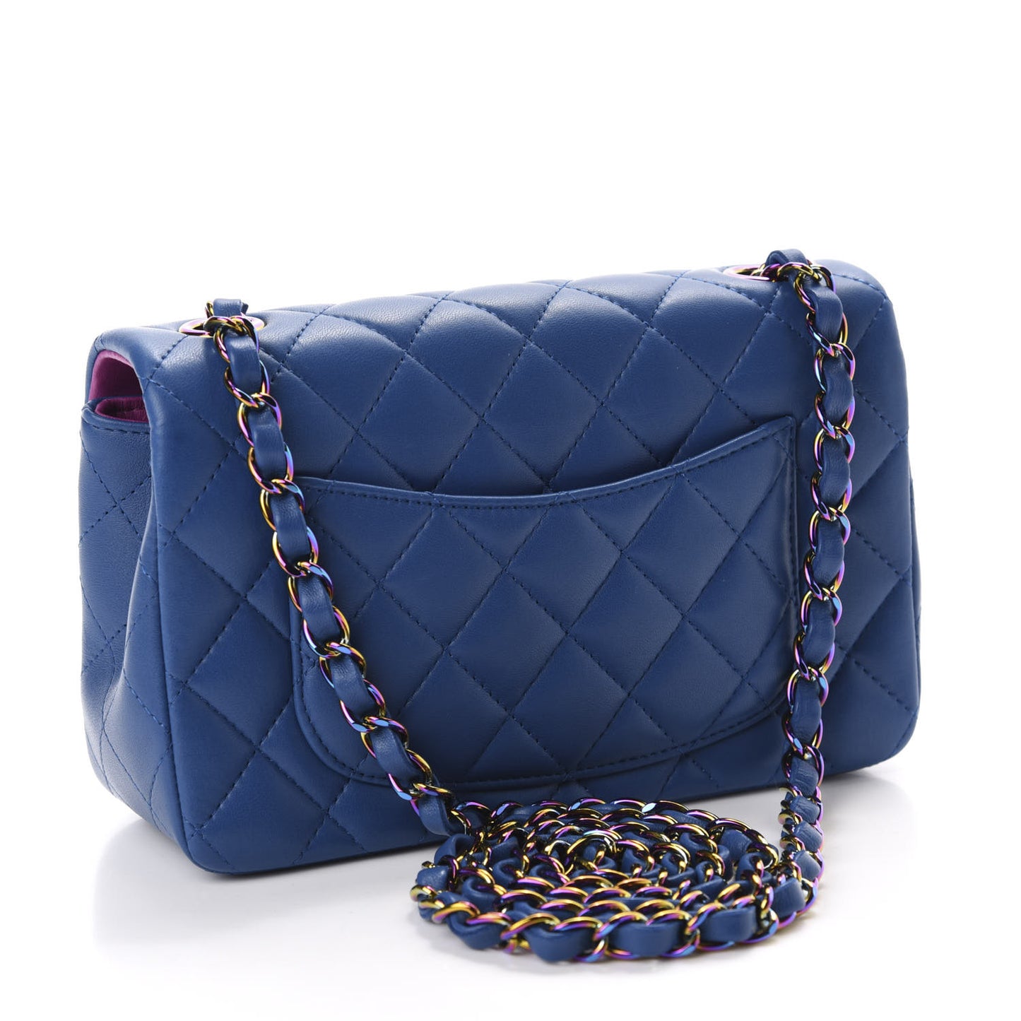 Lambskin Quilted Mini Rectangular Flap Blue Purple