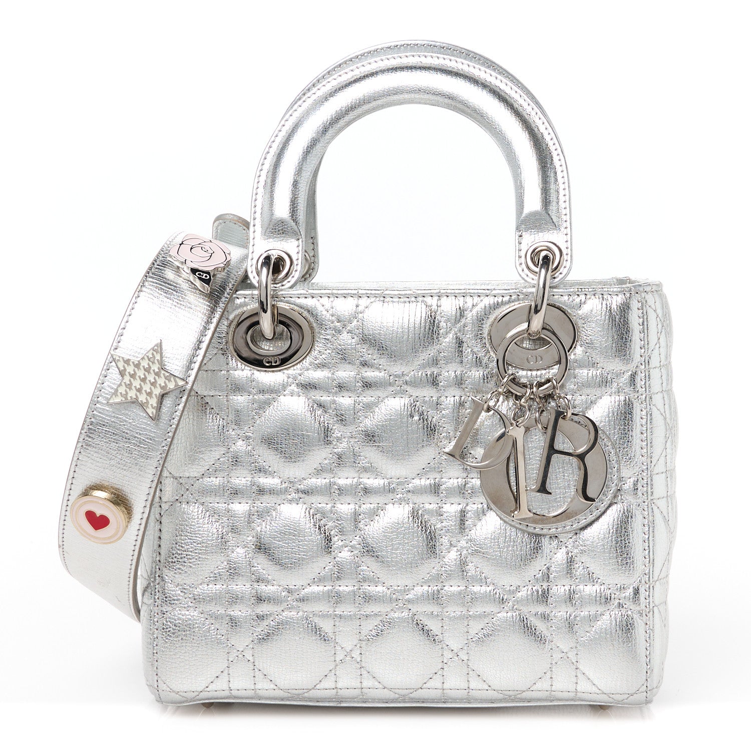 Christian Dior Metallic Grained Calfskin Cannage Small Lucky Badges My Lady Dior Silver 1 of 10