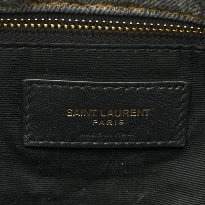 Saint Laurent Denim Quilted Medium Loulou Puffer Monogram Chain Satchel Blue Black 7 of 14