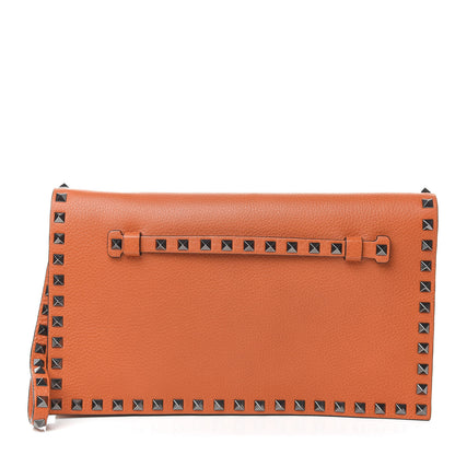 Valentino Garavani Pebbled Calfskin Rockstud Wristlet Clutch Orange 1 of 6