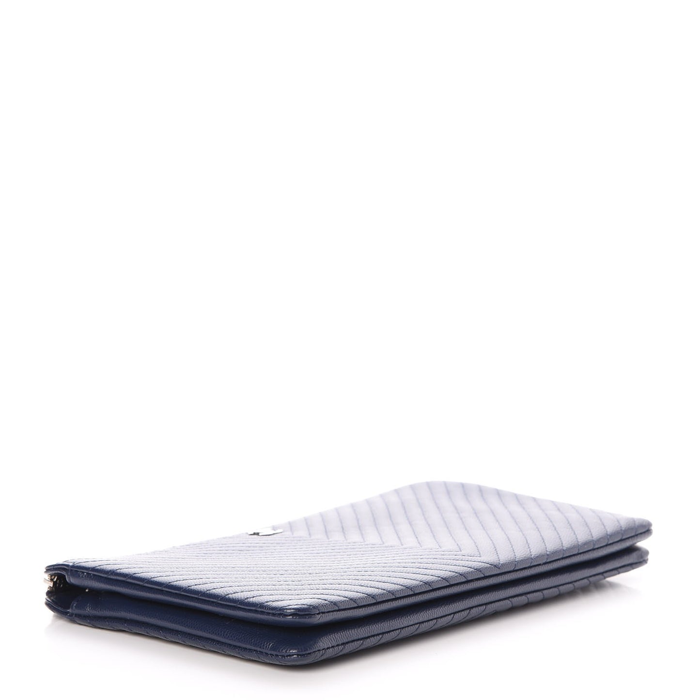 Caviar Chevron Quilted Large Zipped Clutch Navy